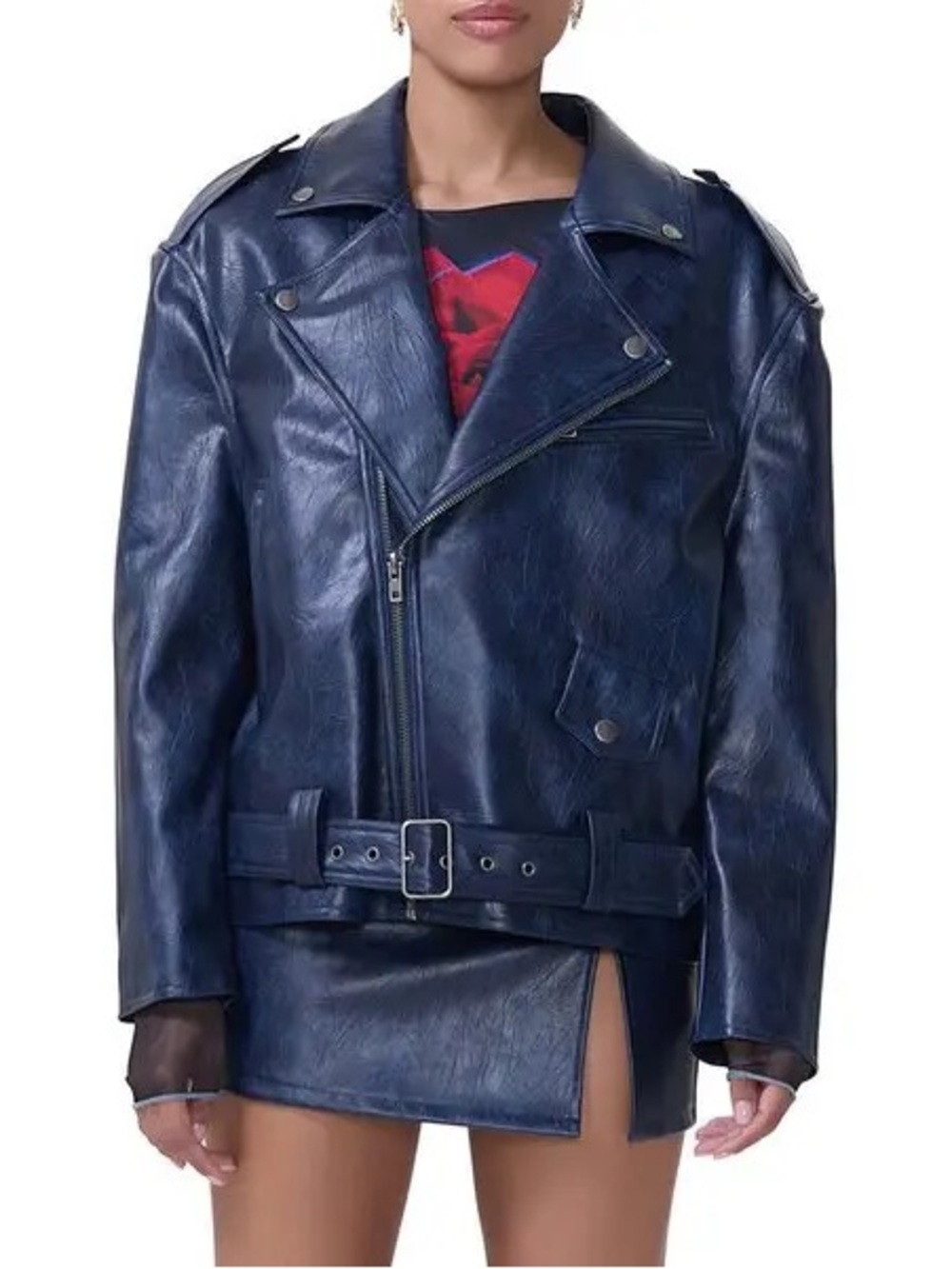 AFRM Blaise Moto Jacket | Navy Distressed